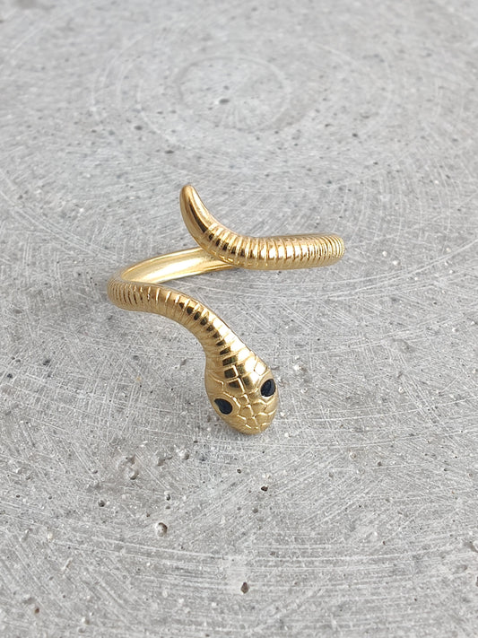 Snake Gold Tone Stainless Steel Adjustable Ring