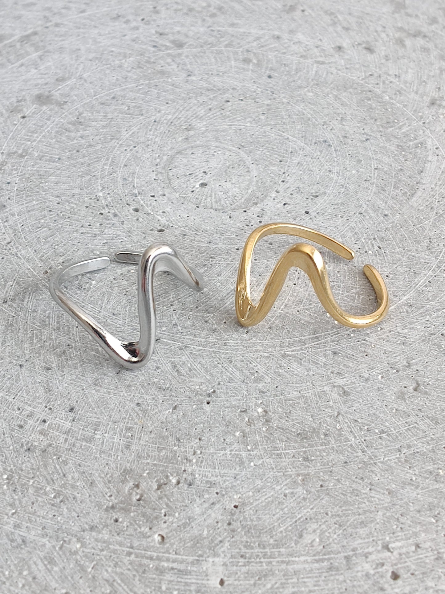 Wave Gold Tone Adjustable Stainless Steel Ring