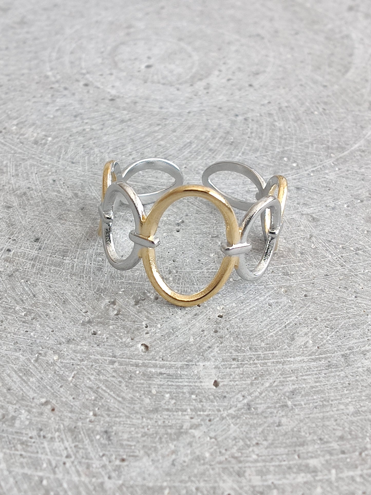 Mixed Metal Oval Link Adjustable Stainless Steel Ring