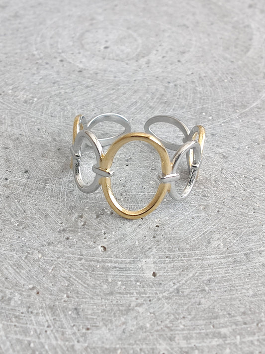Mixed Metal Oval Link Adjustable Stainless Steel Ring
