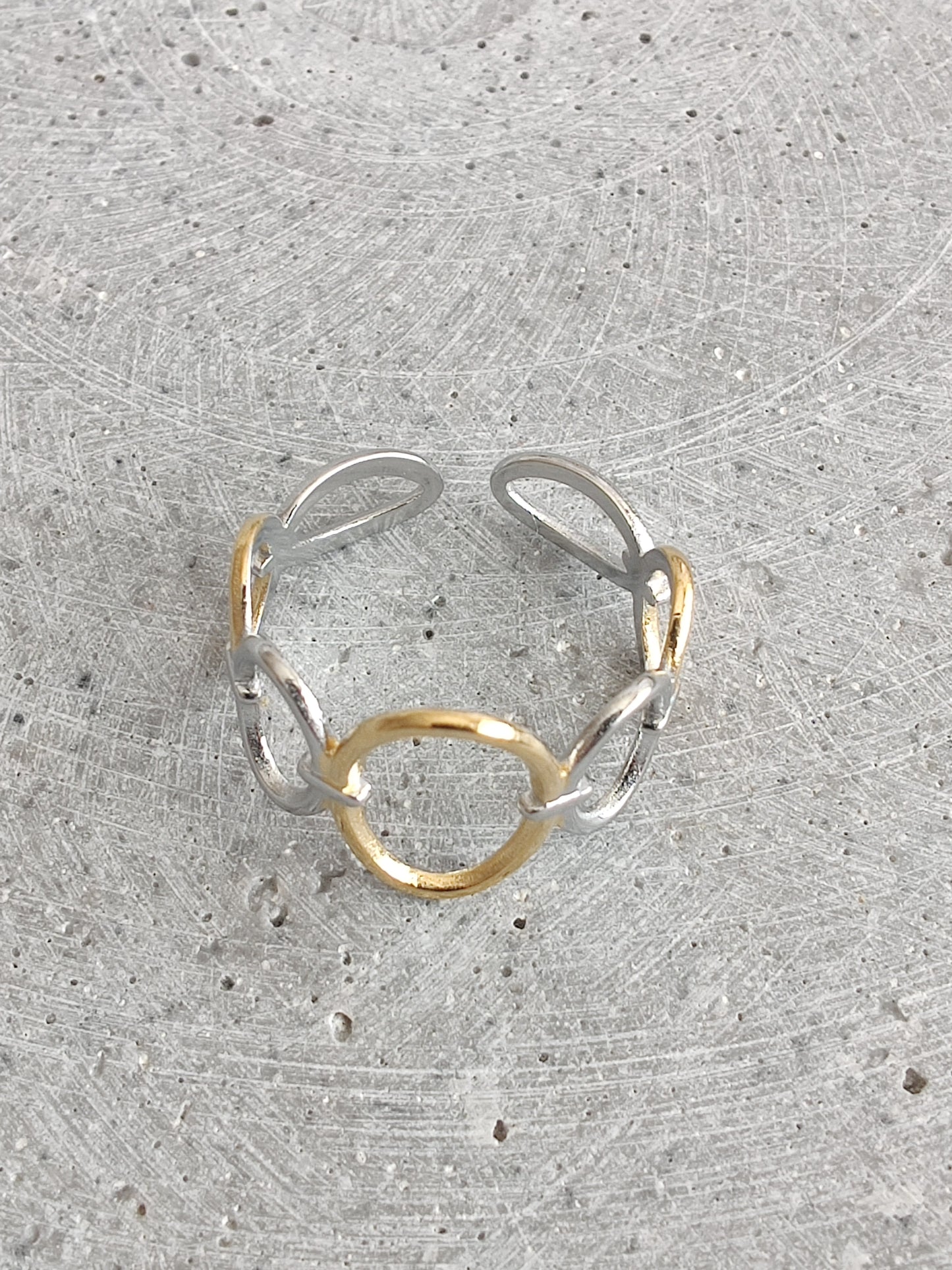 Mixed Metal Oval Link Adjustable Stainless Steel Ring