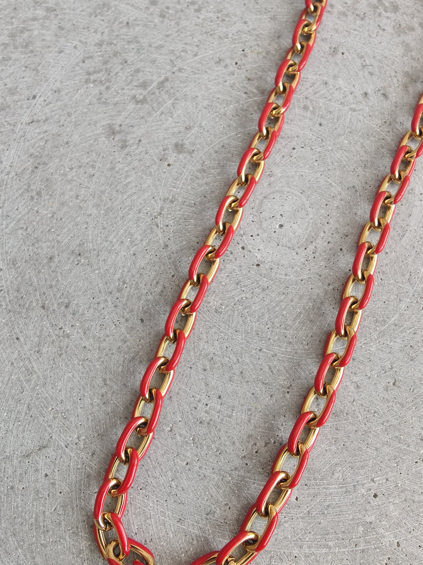 Red Coloured Enamel Oval Link Stainless Steel Bracelet