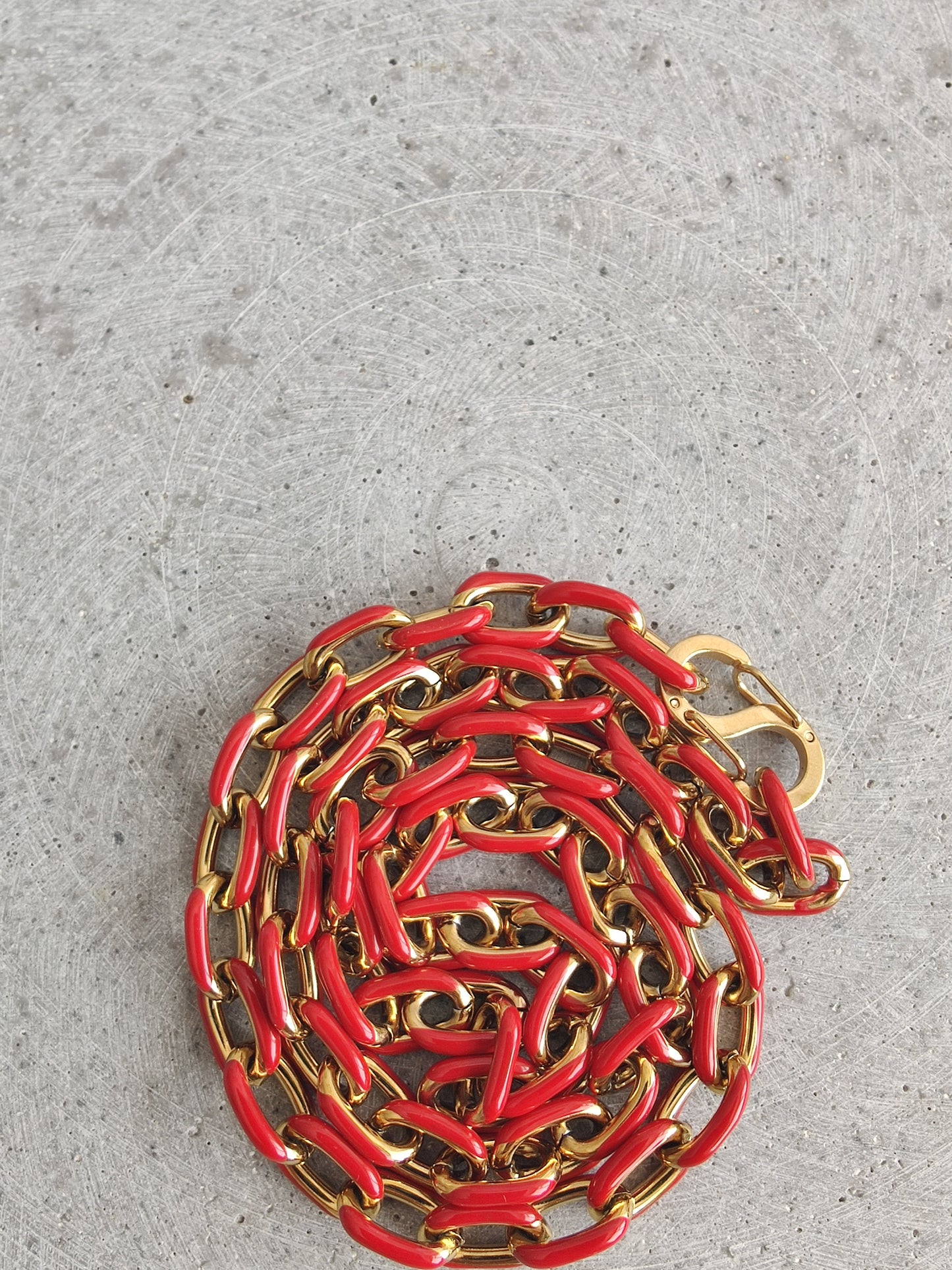 Red Enamel Oval Link Stainless Steel necklace,