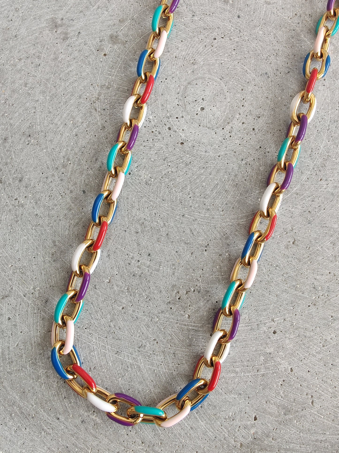 Multi Coloured Enamel Oval Link Stainless Steel necklace