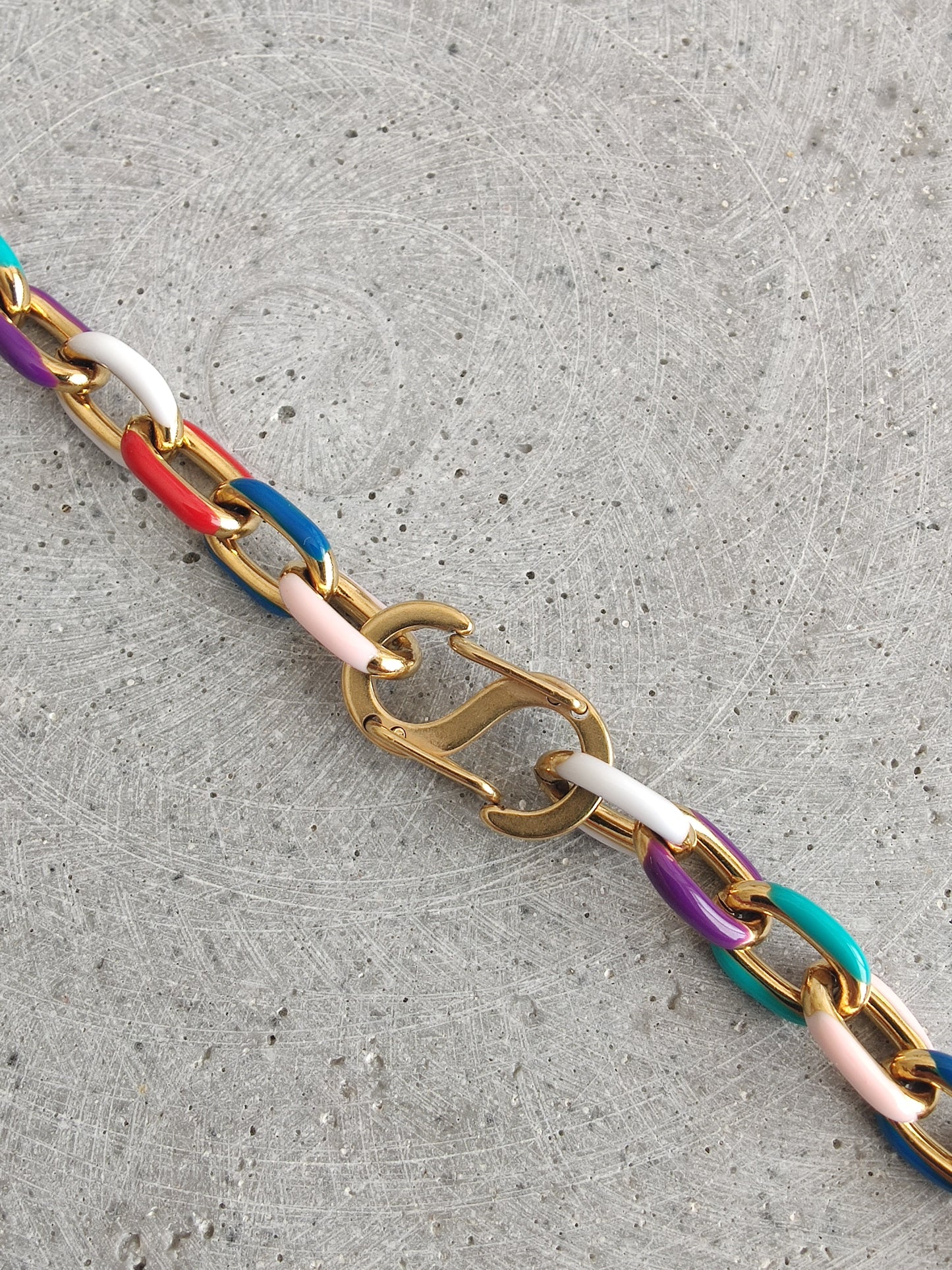 Multi Coloured Enamel Oval Link Stainless Steel necklace