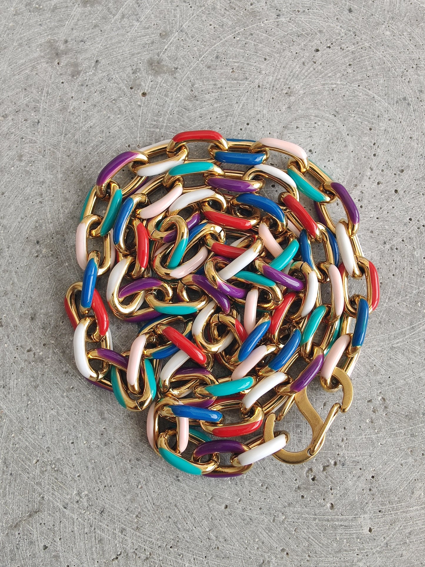 Multi Coloured Enamel Oval Link Stainless Steel necklace