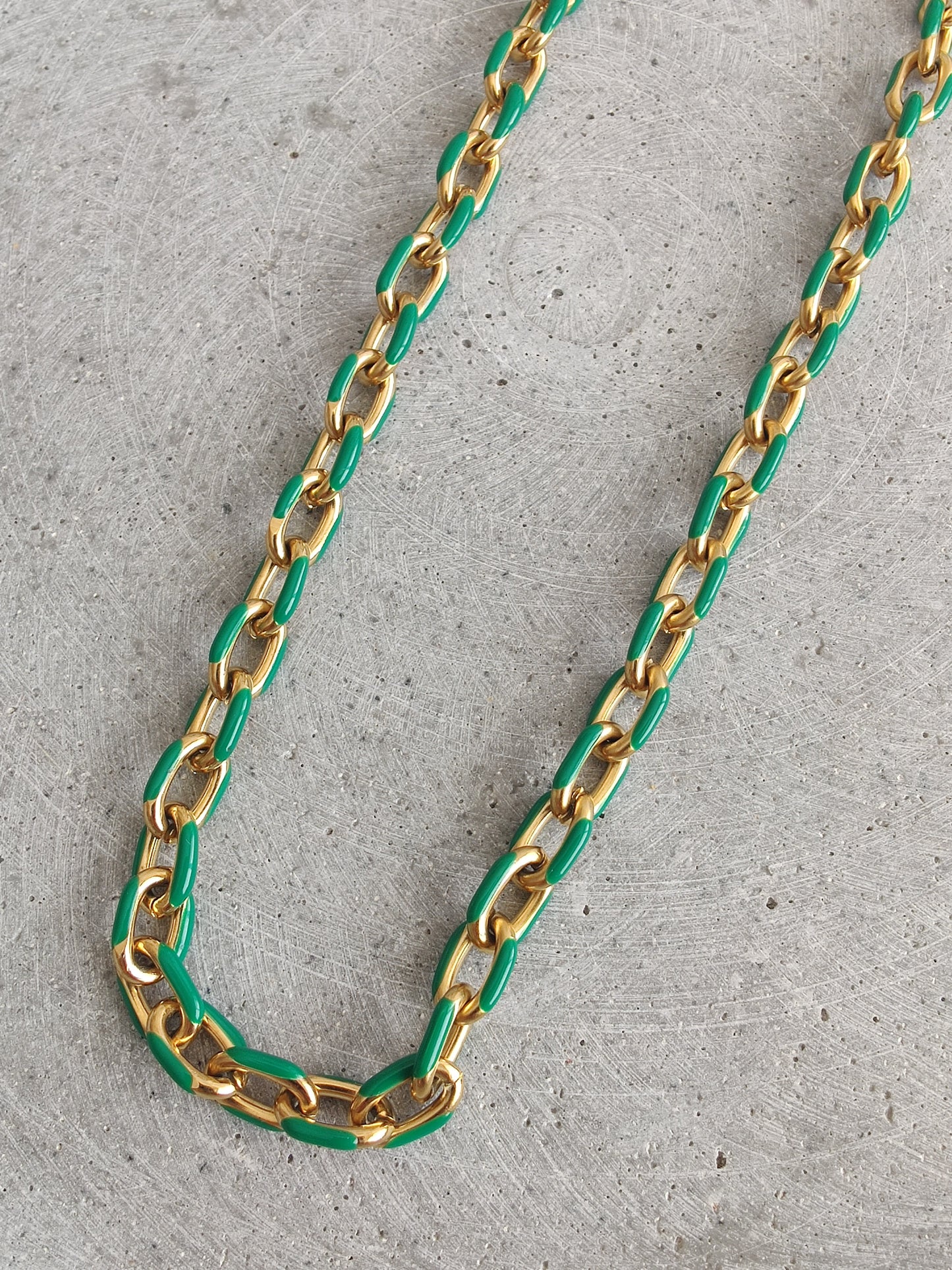 Green Coloured Enamel Oval Link Stainless Steel Bracelet