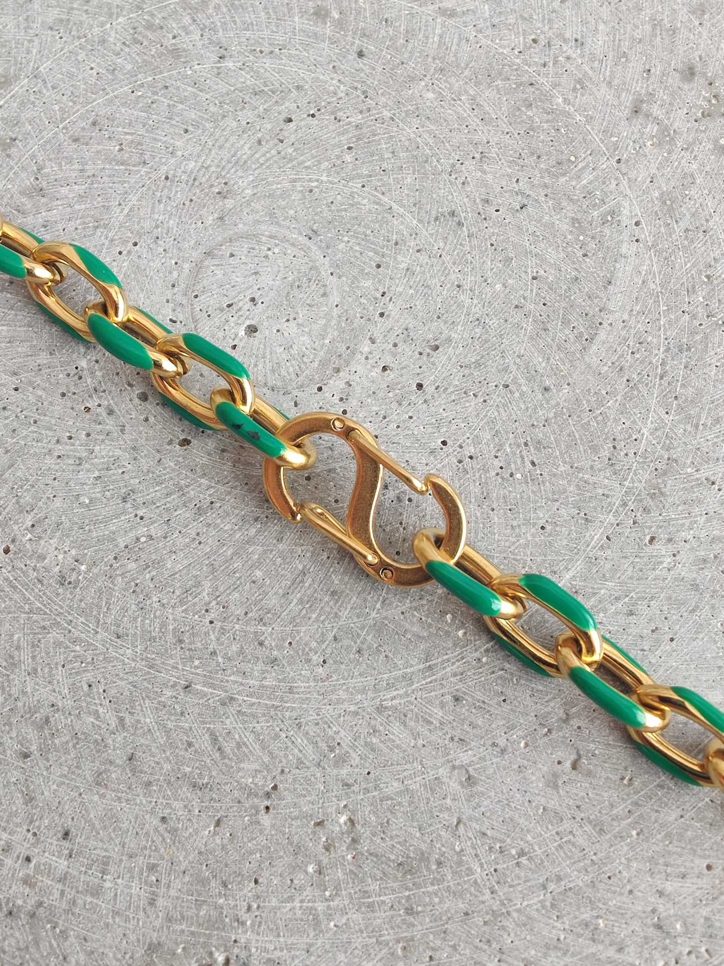Green Enamel Oval Link Stainless Steel necklace