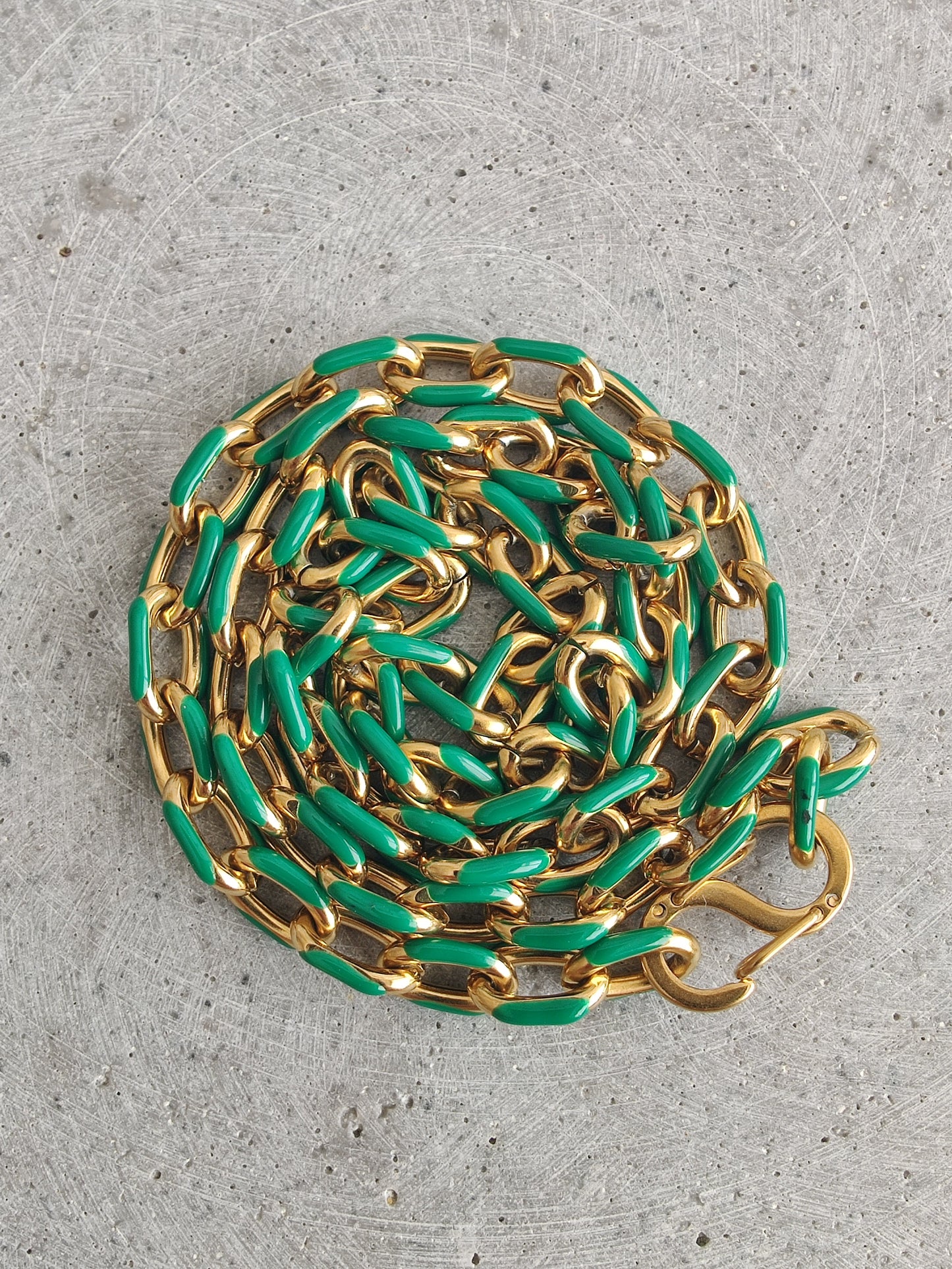 Green Enamel Oval Link Stainless Steel necklace
