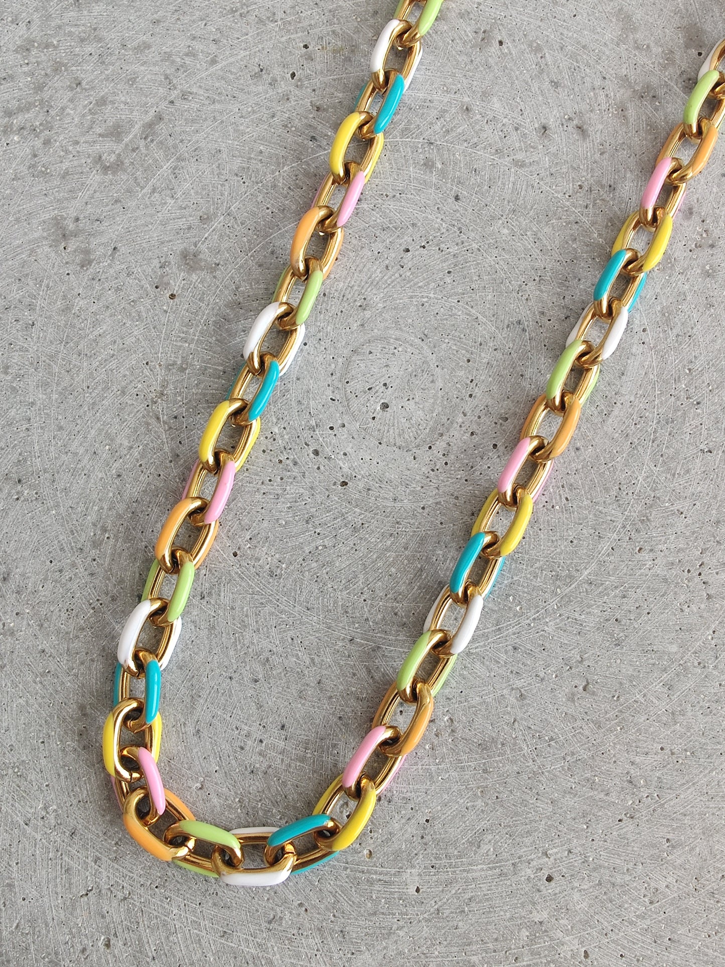 Pastel Multi Coloured Enamel Oval Link stainless steel Bracelet