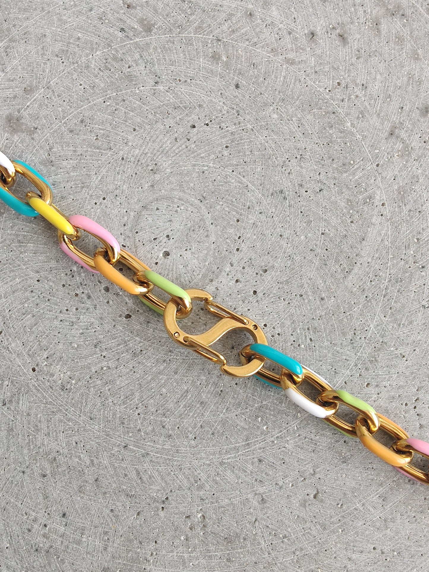 Pastel Multi Coloured Enamel Oval Link Stainless Steel necklace