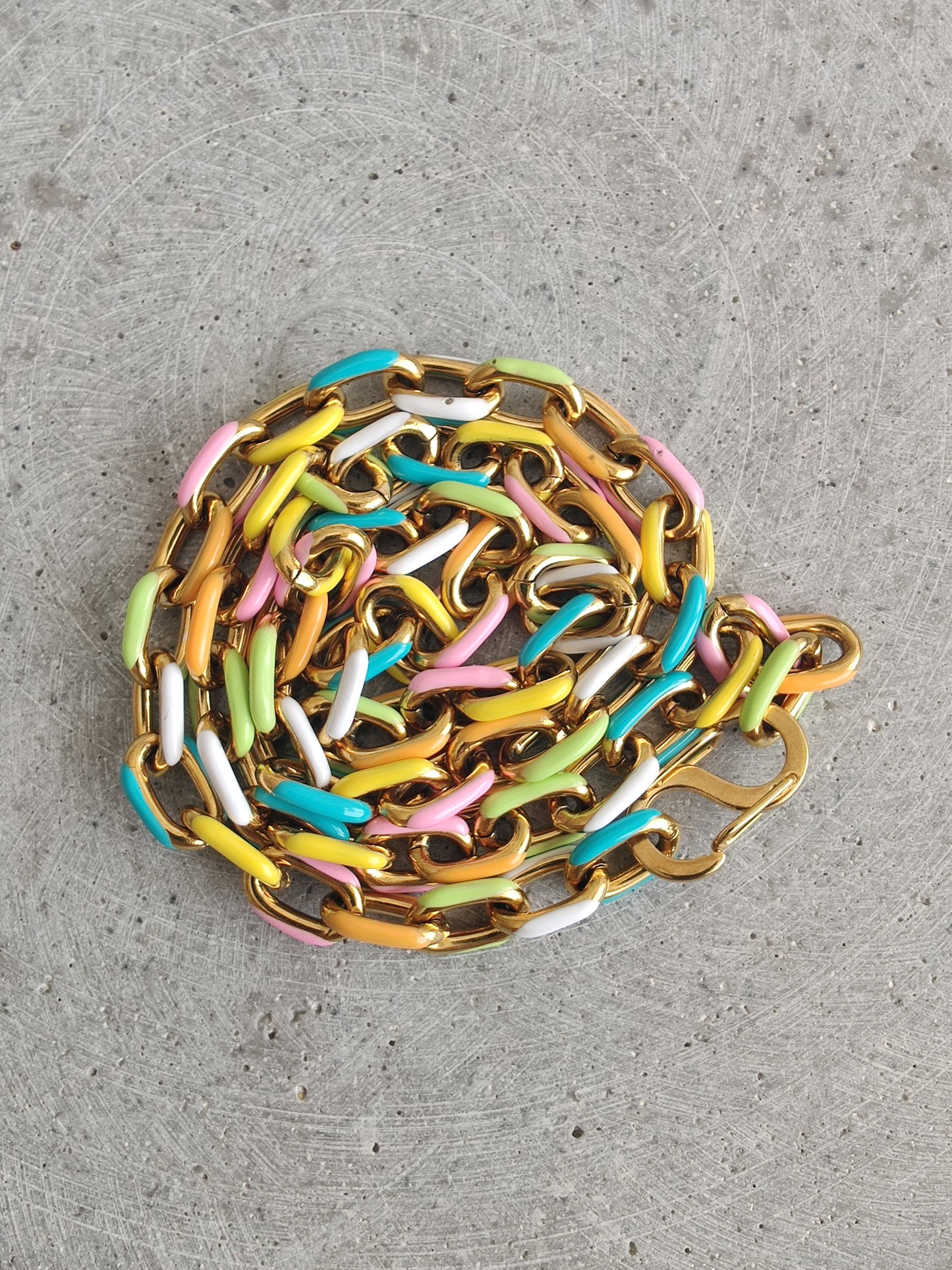 Pastel Multi Coloured Enamel Oval Link Stainless Steel necklace