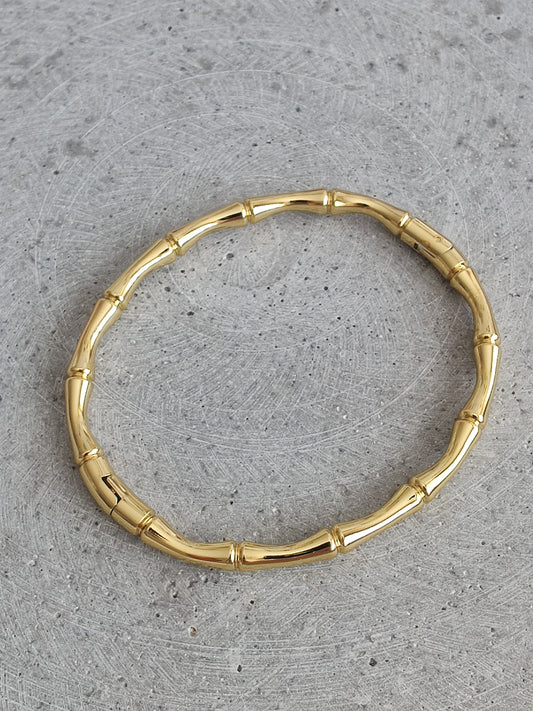 Gold Tone Stainless Steel Bamboo Style Bangle