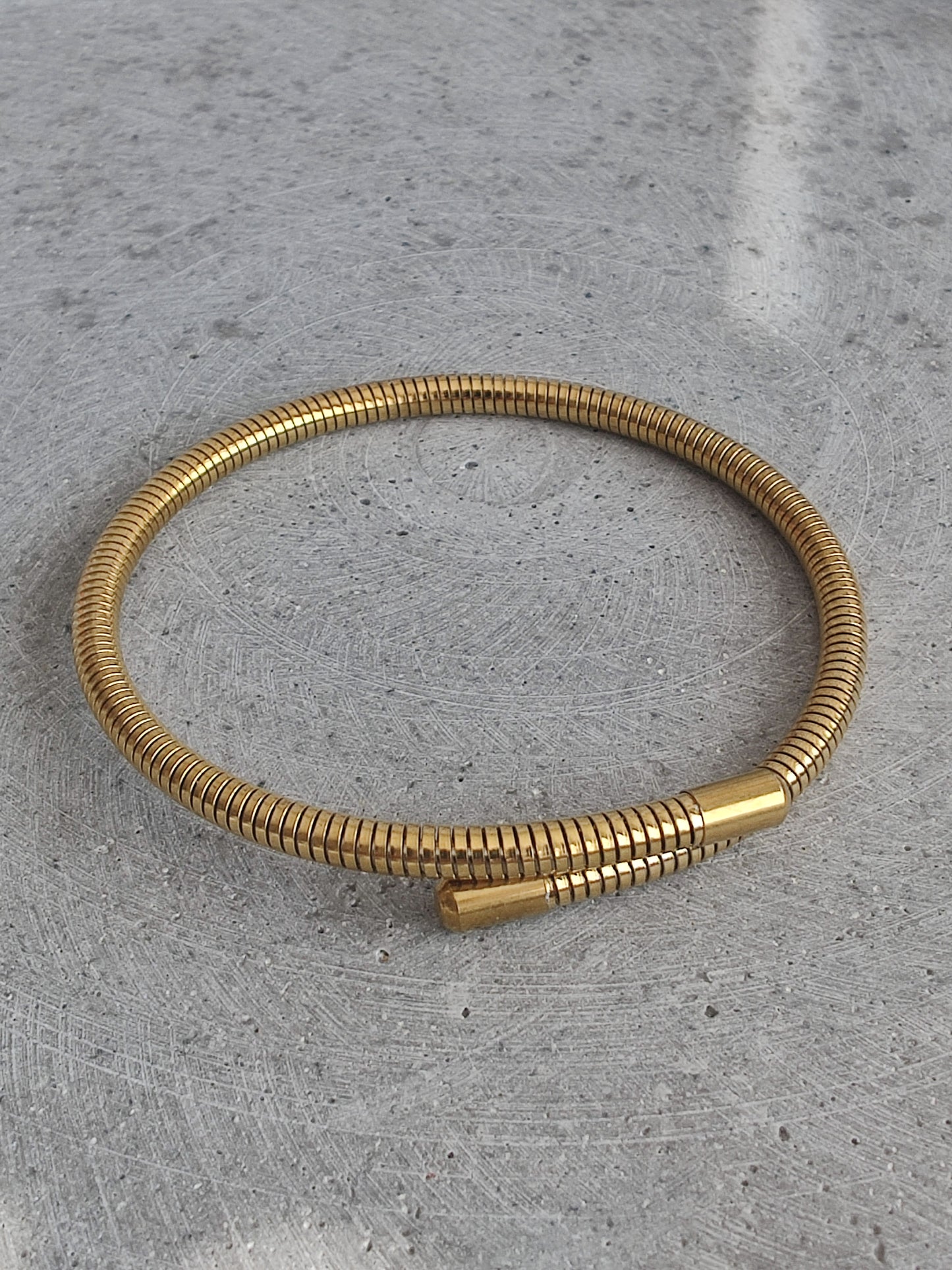 Gold Tone Stainless Steel Spring Effect Bangle