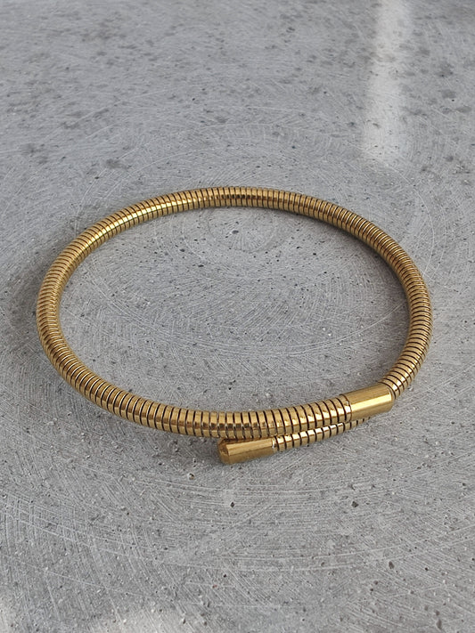 Gold Tone Stainless Steel Spring Effect Bangle