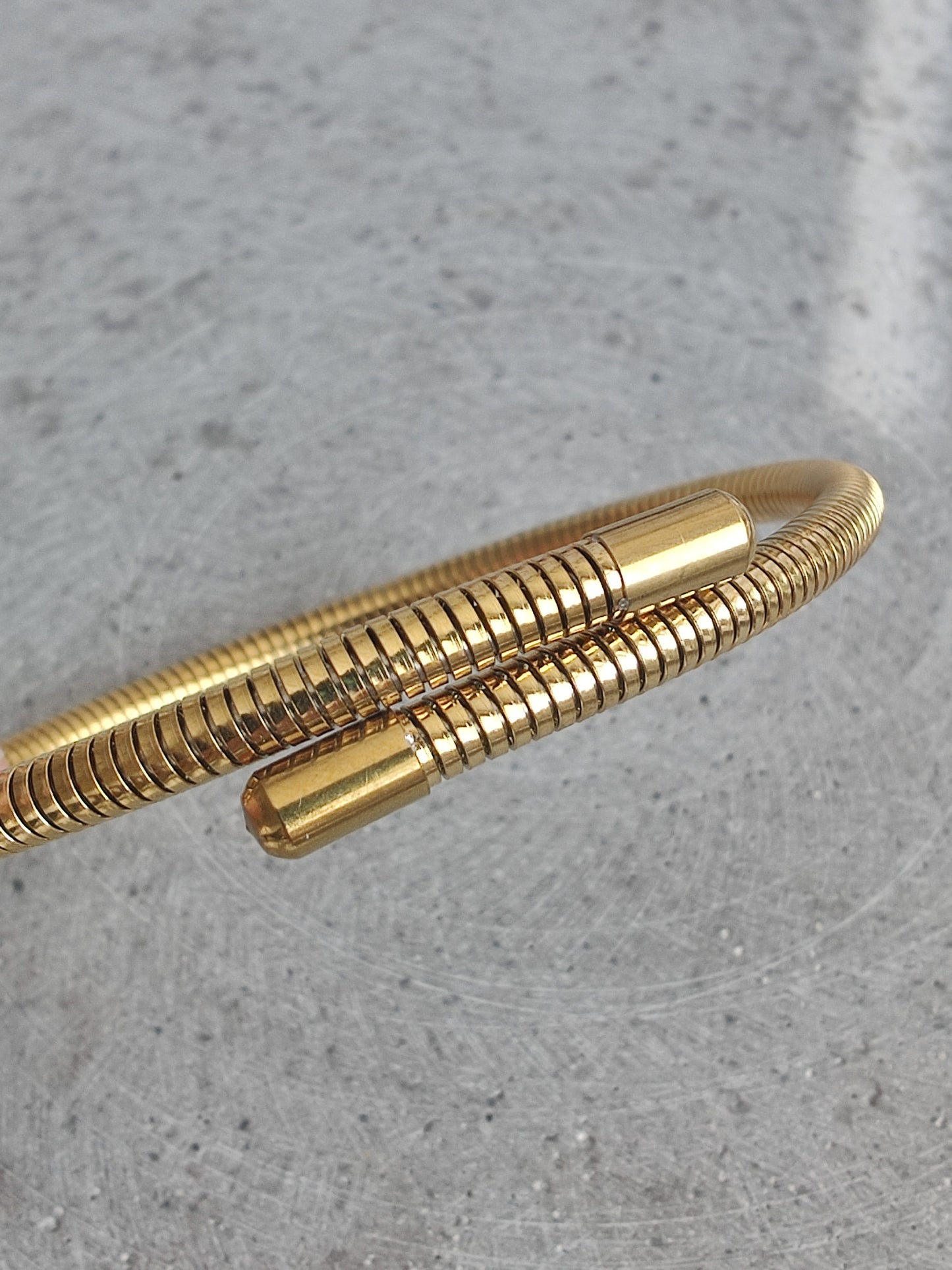 Gold Tone Stainless Steel Spring Effect Bangle