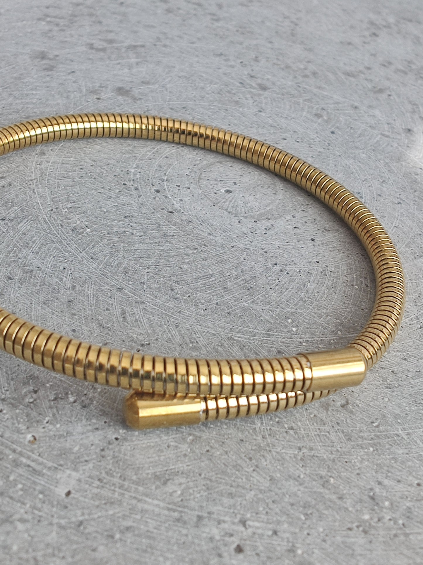 Gold Tone Stainless Steel Spring Effect Bangle