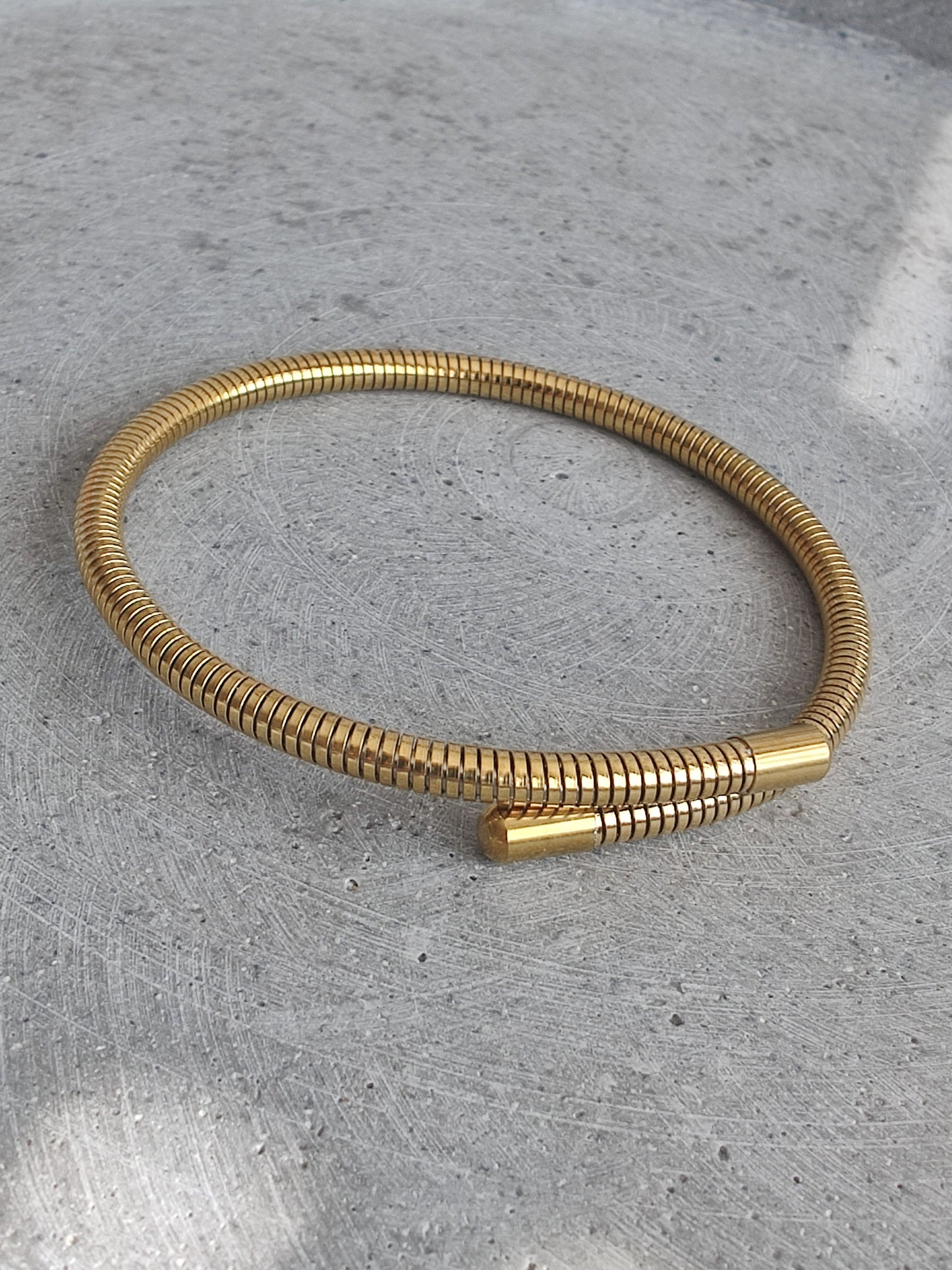 Gold Tone Stainless Steel Spring Effect Bangle