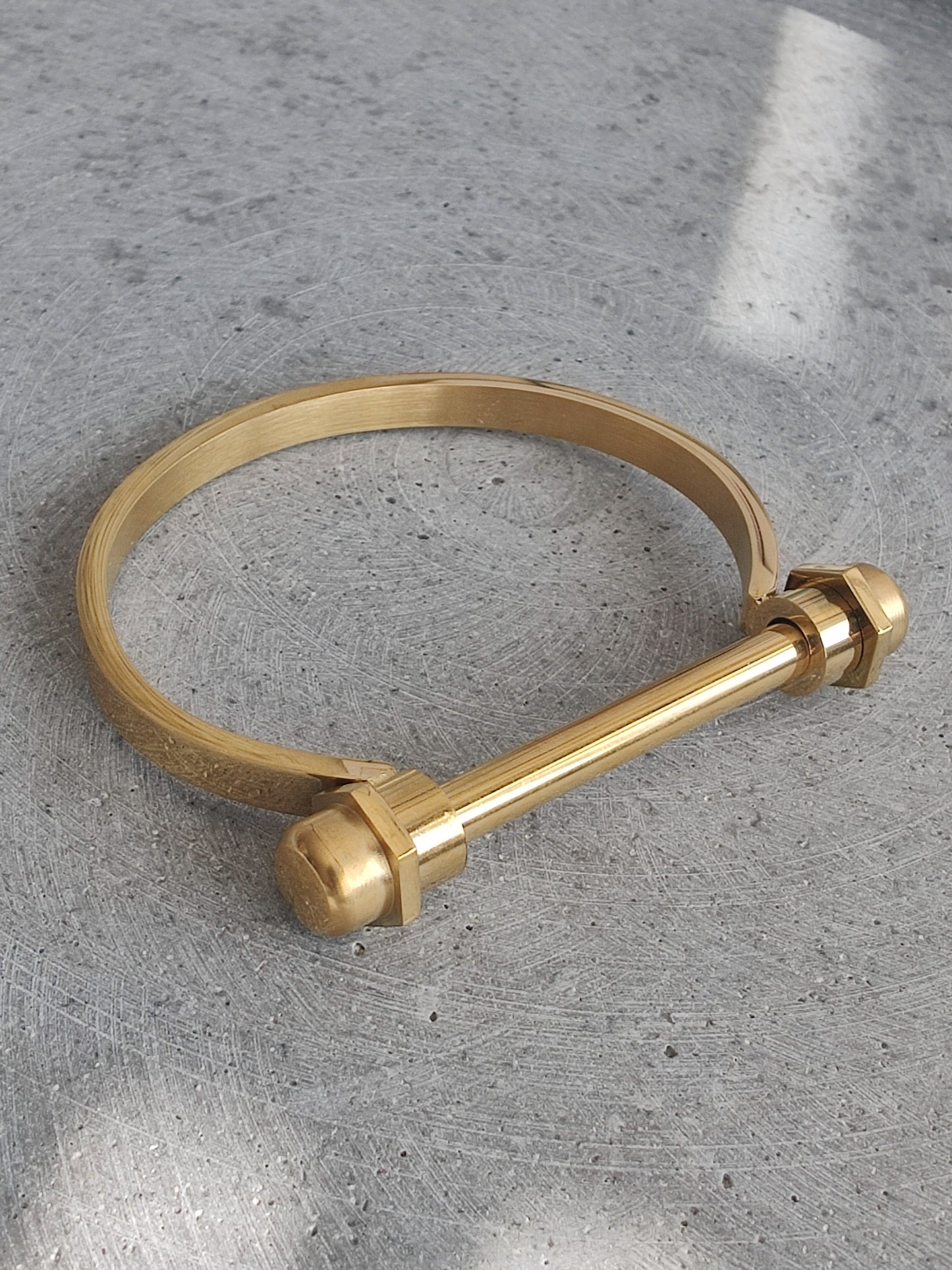D-Shape Screw and Bolt Gold Tone Stainless Steel Bangle
