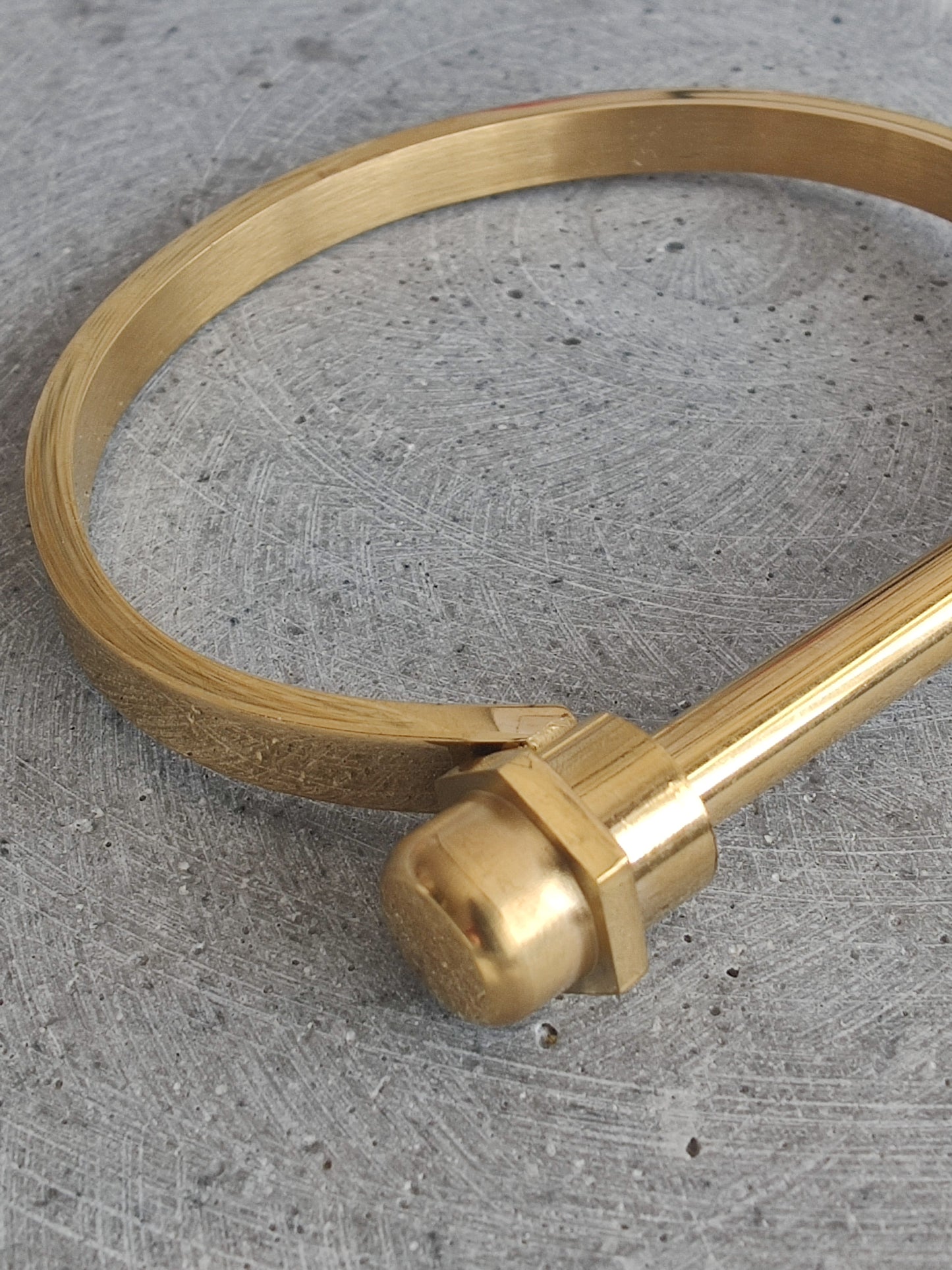 D-Shape Screw and Bolt Gold Tone Stainless Steel Bangle