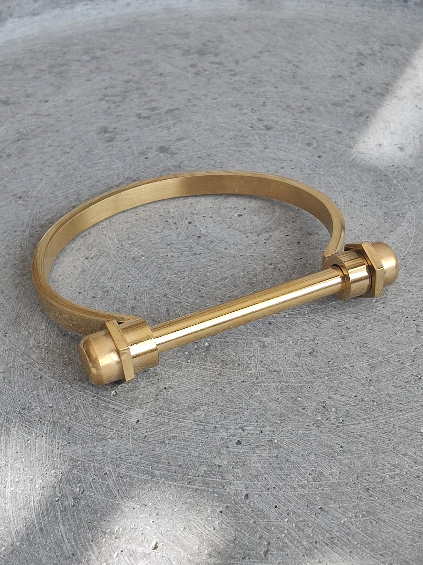 D-Shape Screw and Bolt Gold Tone Stainless Steel Bangle