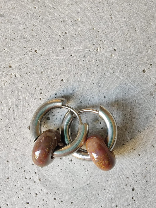 Indian Agate Donut Earrings on 15mm Stainless Steel Huggie