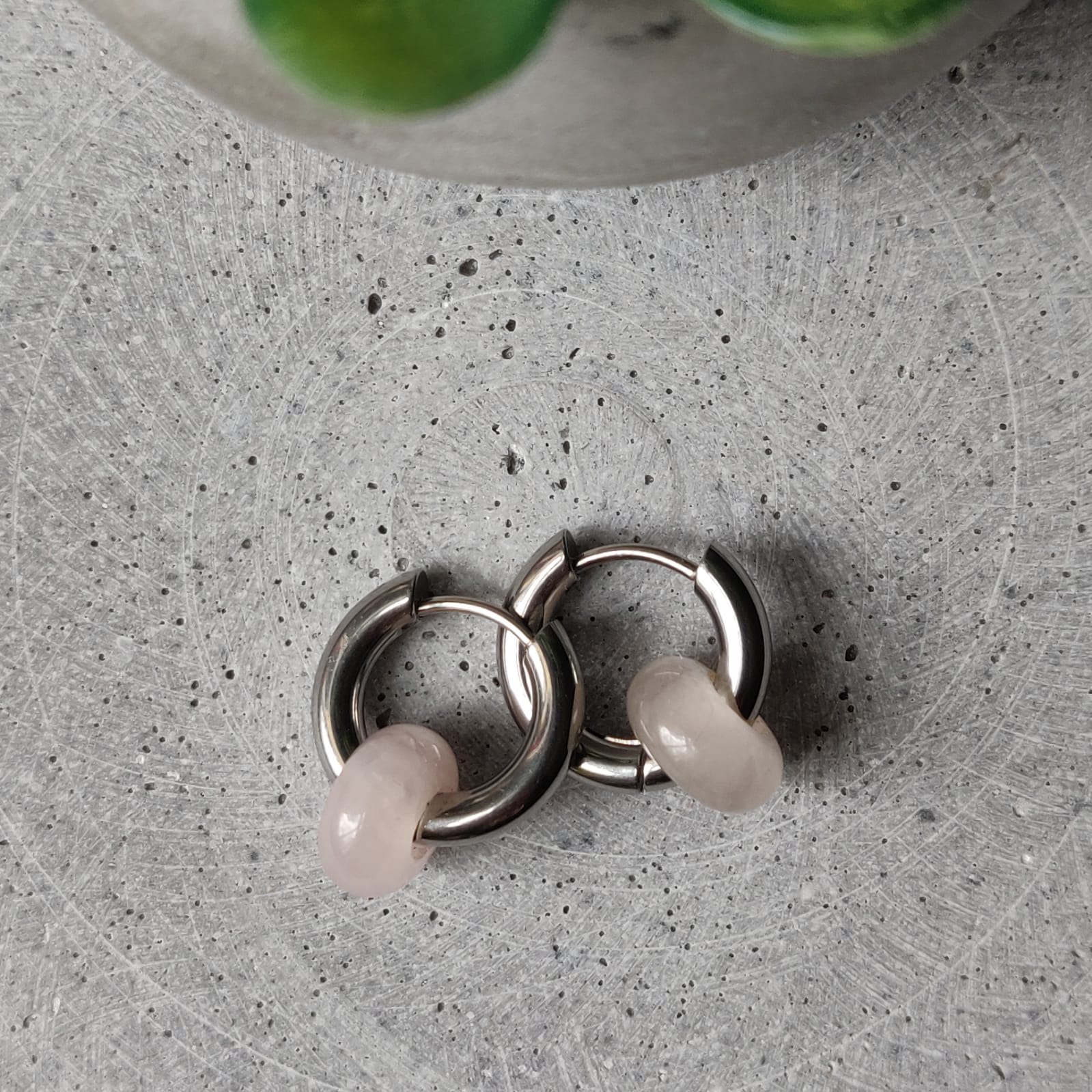 Rose Quartz Donut Earrings on 15mm Stainless Steel Huggie