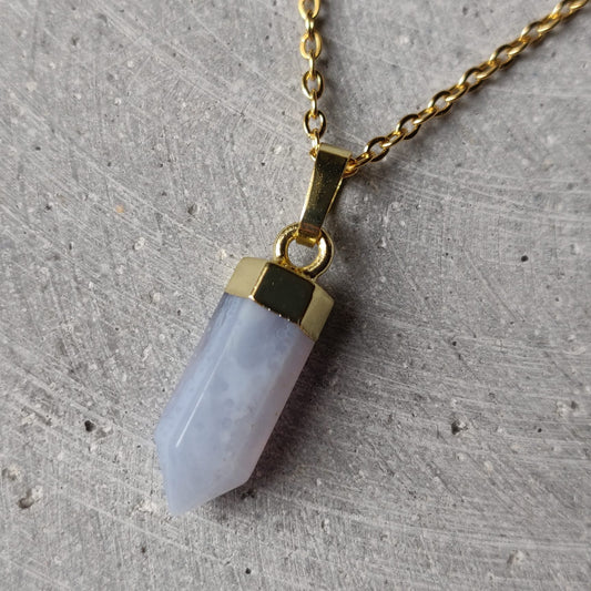 Blue Lace Agate Crystal Point Necklace