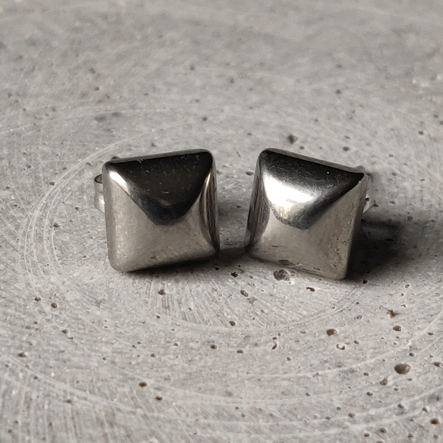 Domed Square Stainless Steel Earrings