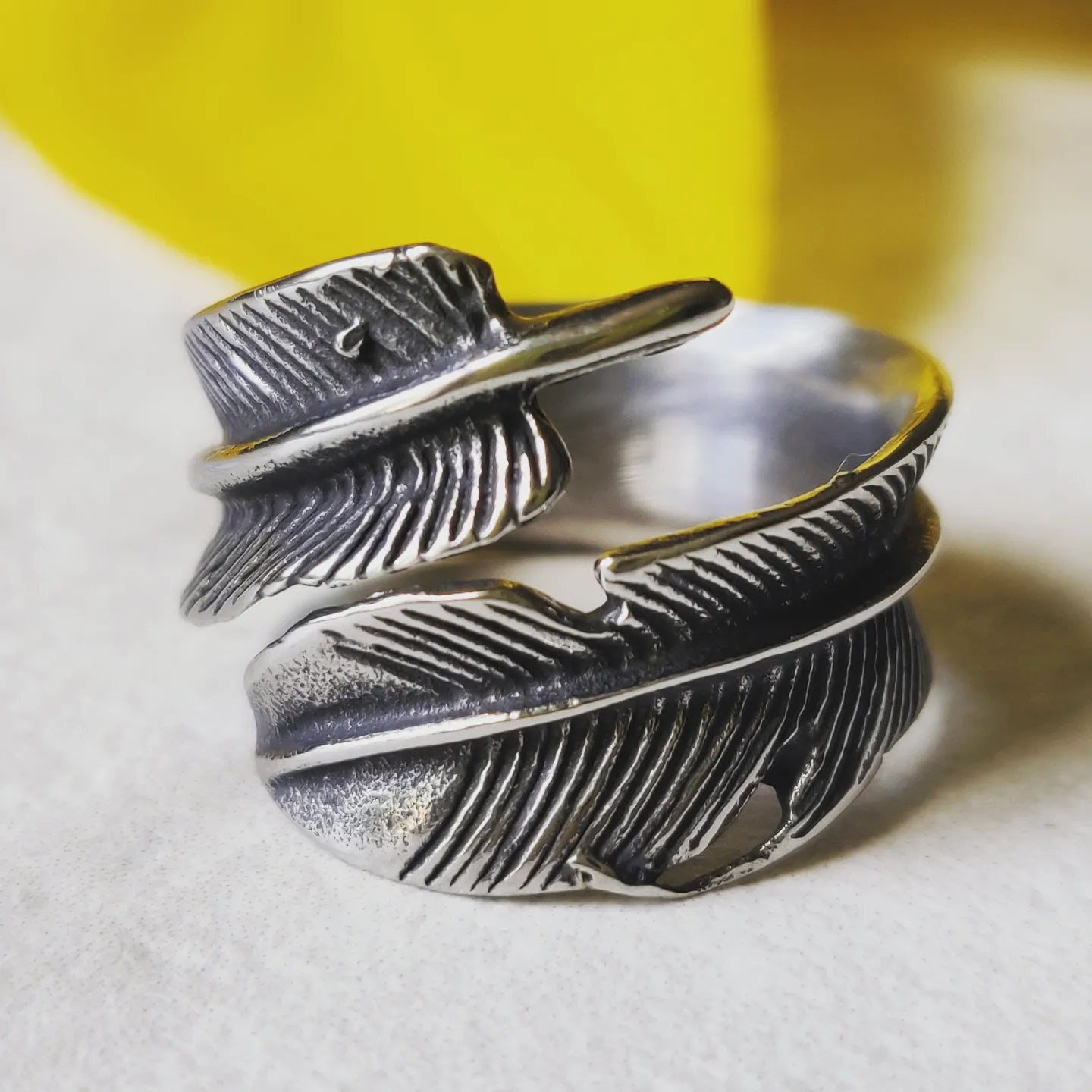 Wrap Around Feather Stainless Steel Ring