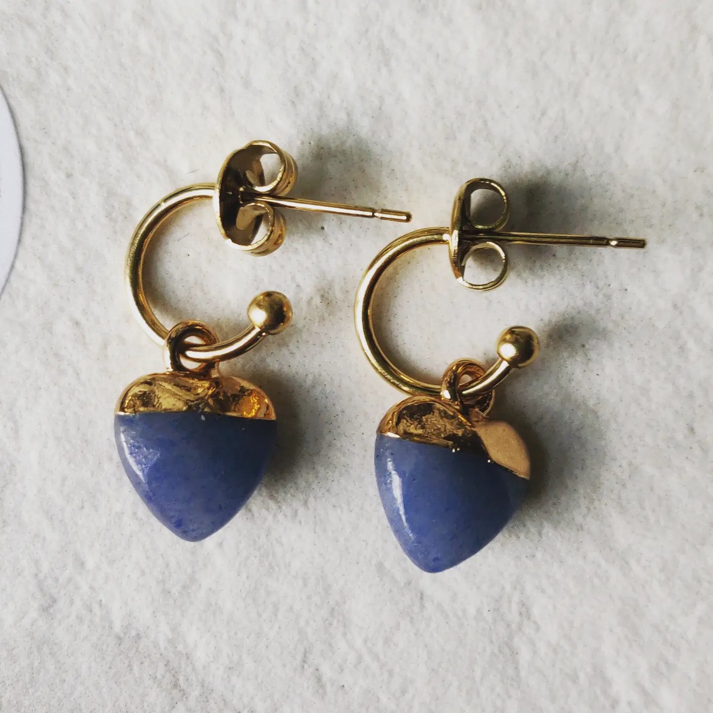 Blue Aventurine Heart Gold Tone Stainless Steel Drop Earrings